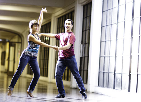 Two students dancing